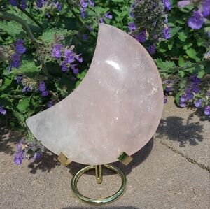 Madagascar Ice Rose Quartz Moon with Stand